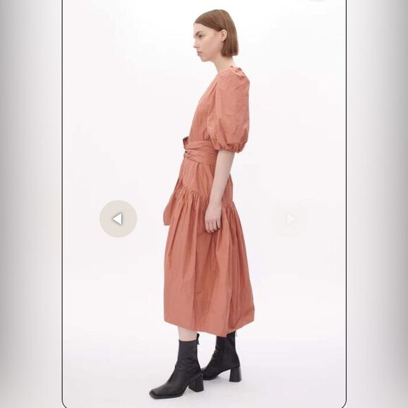 NWT 960.00 ODEEH MIDI DRESS PUFF SLEEVES DROP WAIST - Picture 4 of 5